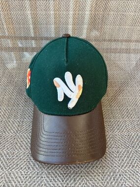 Field Grade Kurve King Green/Mocha Wool Leather Trucker NY Baseball Cap